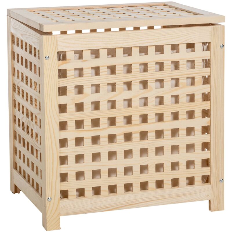 foto del prodotto d coshop26 portabiancheria con fori di areazione con sacco 55x52 cm in legno naturale 100003819