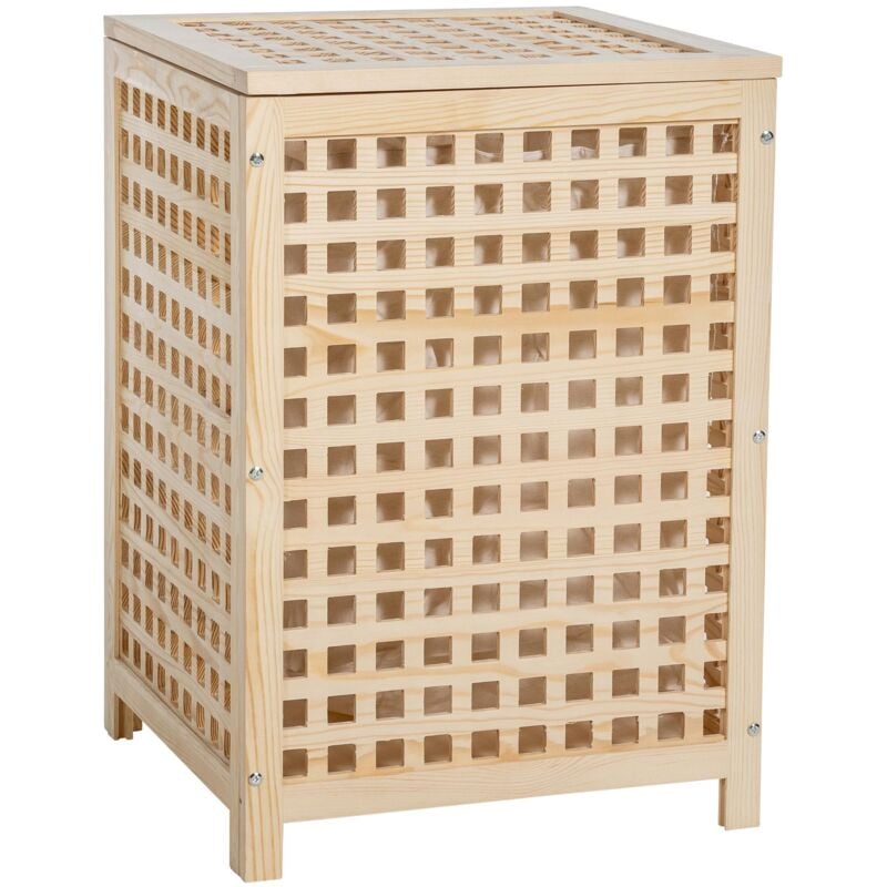 foto del prodotto d coshop26 portabiancheria con fori di areazione con sacco 67x46 cm in legno naturale 100003818