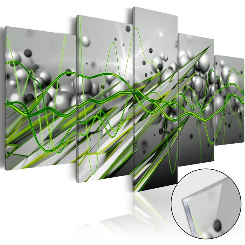 foto del prodotto d coshop26 quadro su vetro acrilico decorazione murale motivo ritmico verde in 5 pannelli 100x50 cm tva110072