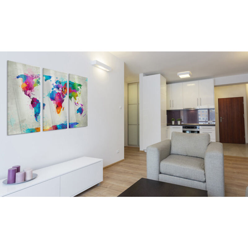 foto del prodotto d coshop26 quadro su vetro acrilico mappa del mondo un esplosione di colori vetro 60x40 cm tva110008