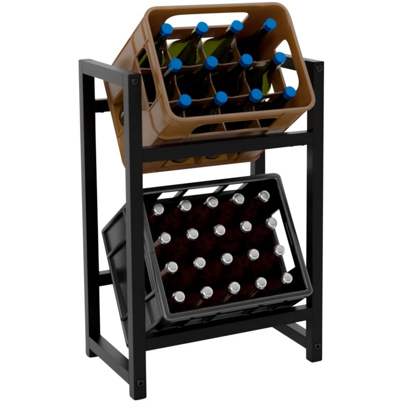 foto del prodotto d coshop26 ripiano per 2 casse portabottiglie portaoggetti 47x76 cm in metallo nero 100003072