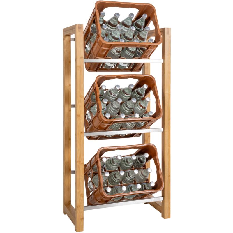 foto del prodotto d coshop26 ripiano portaoggetti portabottiglie 3 casse bevande cm 112x56 in legno chiaro 100003149