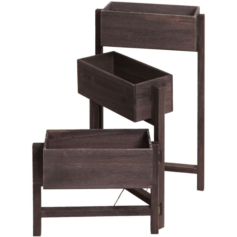 foto del prodotto d coshop26 scaffale per piante da terra portafiori fioriera a tre cestelli 65x108x15 cm legno invecchiato aspetto vintage grigio marrone 040008699