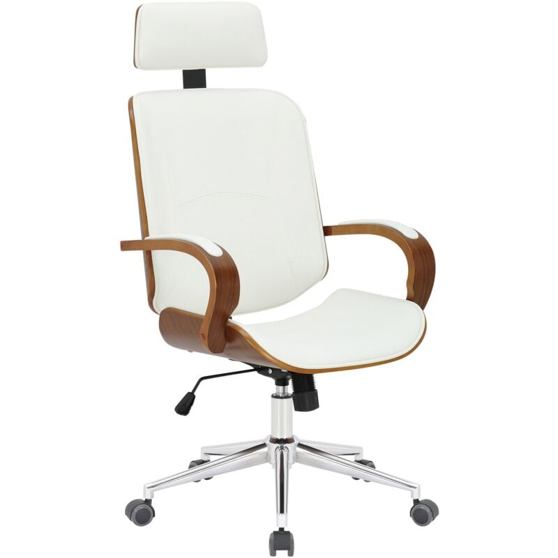 foto del prodotto d coshop26 schienale e poggiatesta per sedia da ufficio in metallo pvc bianco e struttura in legno noce 100002454