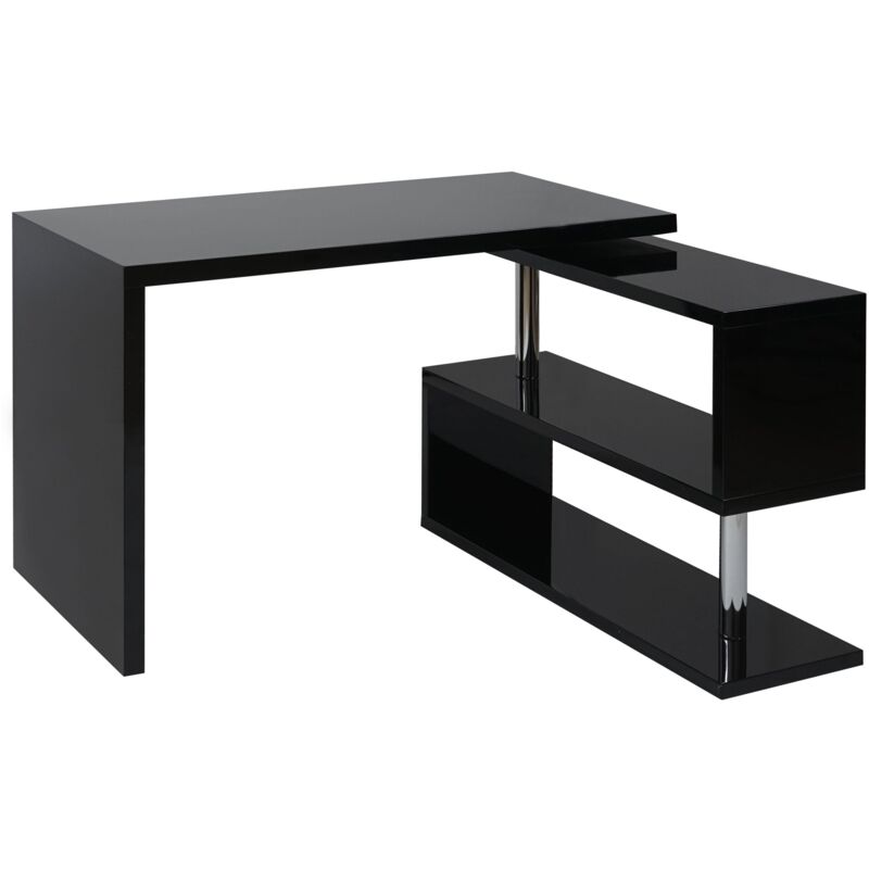 foto del prodotto d coshop26 scrivania angolare moderna per computer con ripiano girevole 120x60 cm mdf e acciaio nero 040001396