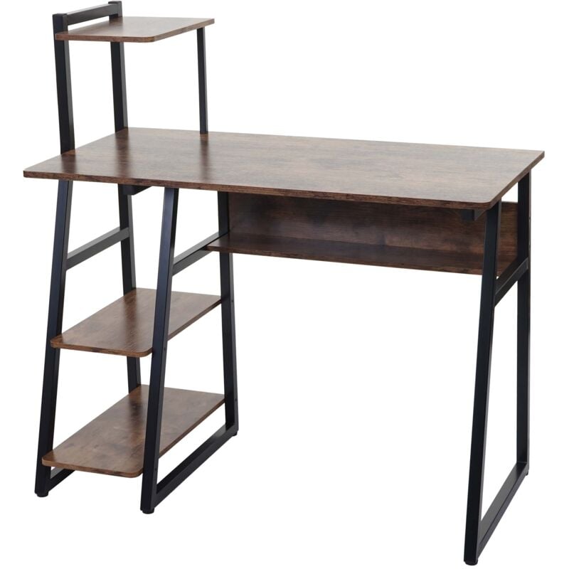 foto del prodotto d coshop26 - scrivania con ripiani tavolo porta computer 100x50 cm metallo e mdf marrone 040006012