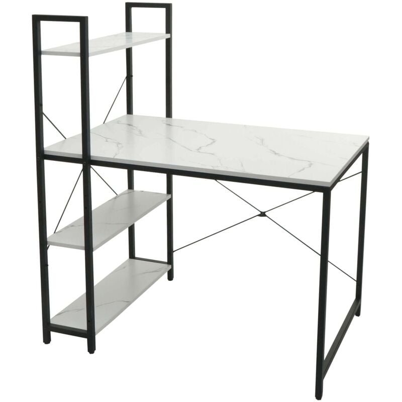 foto del prodotto d coshop26 scrivania con ripiano tavolo per computer 100 x 60 cm mdf metallo aspetto marmo bianco 040006014