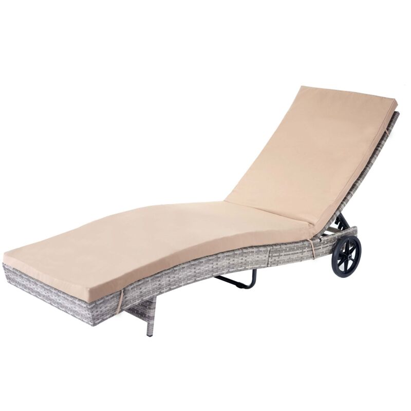 foto del prodotto d coshop26 sdraio da giardino lettino prendisole in polyrattan grigio cuscino beige 040004935