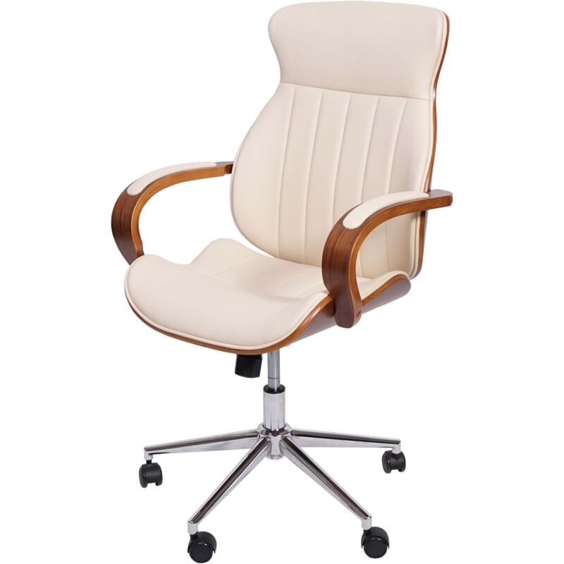 foto del prodotto d coshop26 sedia da ufficio ergonomica girevole con braccioli sintetici curvati effetto noce color crema 040001860
