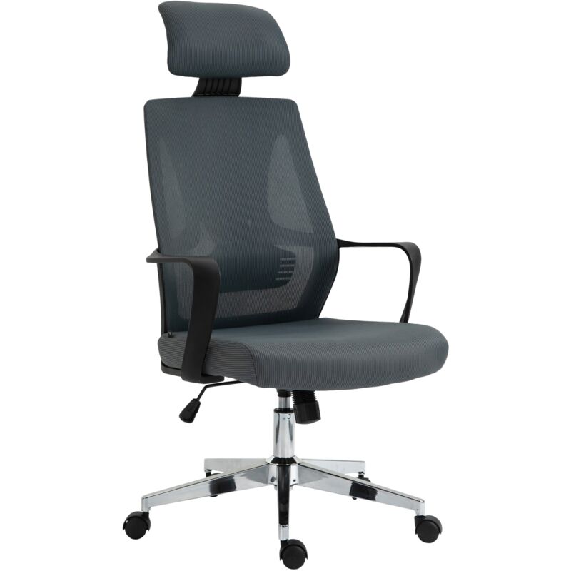 foto del prodotto d coshop26 sedia da ufficio ergonomica in rete grigia, sedile regolabile in altezza e girevole, poggiatesta regolabile bur10693