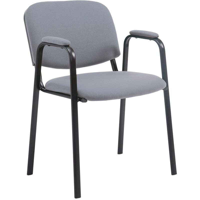 foto del prodotto d coshop26 sedia visitatore con braccioli integrati attesa in tessuto grigio, base a 4 gambe in metallo nero 100003382