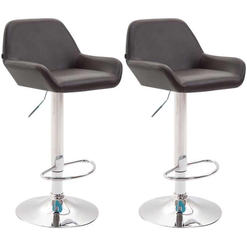 foto del prodotto d coshop26 set 2 sgabelli bar poggiapiedi ad arco in metallo cromato, seduta in pvc marrone 100004020