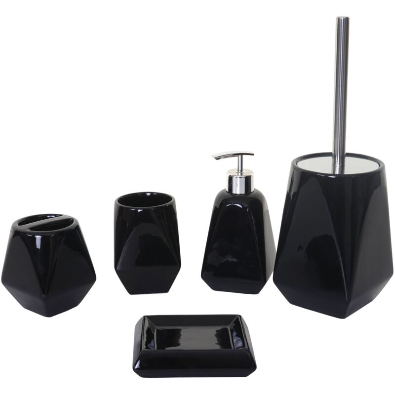 foto del prodotto d coshop26 set accessori bagno 5 pezzi porta scopino porta spazzolino in ceramica nero 040003022