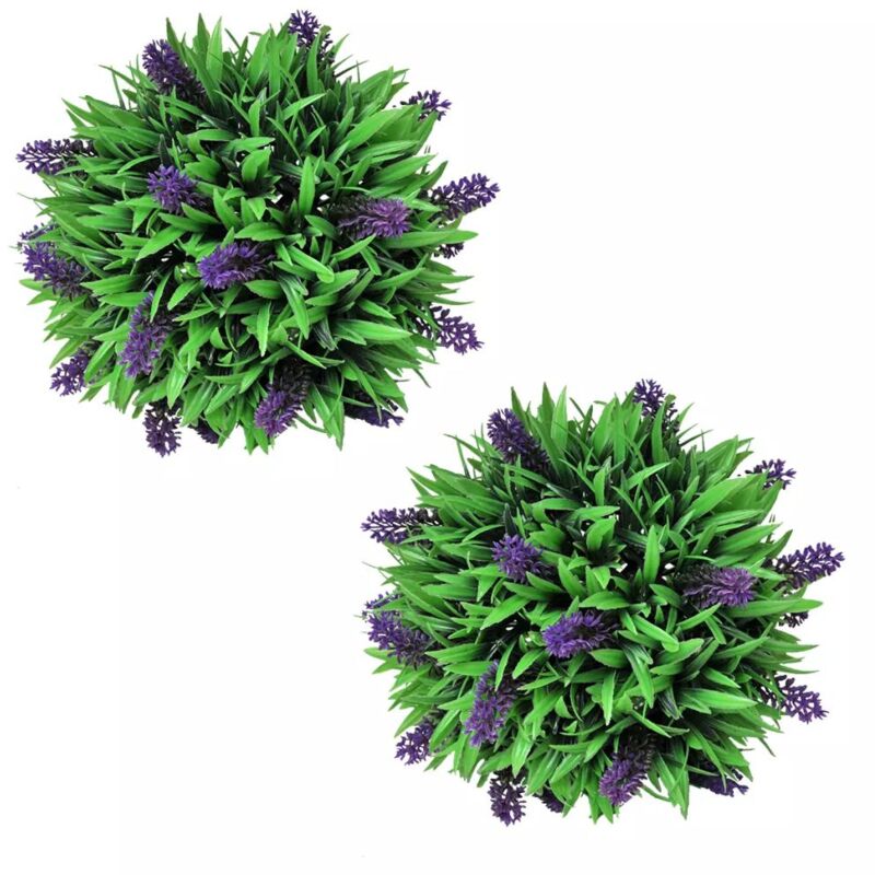 foto del prodotto d coshop26 set di 2 palline di bosso artificiale con lavanda 28 cm dec022065