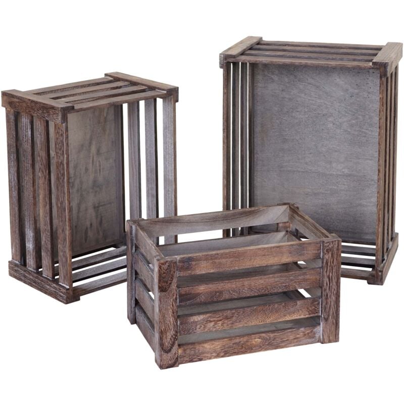 foto del prodotto d coshop26 set di 3 cassette di legno decorative per vino e frutta, in legno marrone invecchiato 040002980