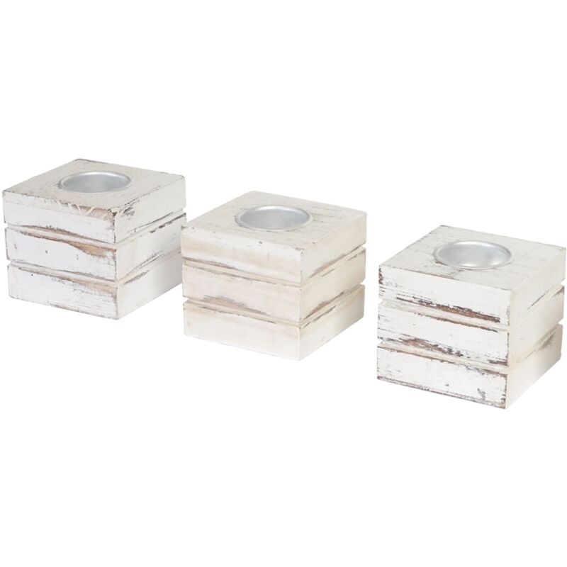 foto del prodotto d coshop26 set di 3 portacandeline vintage in legno bianco, candele non incluse 040003003