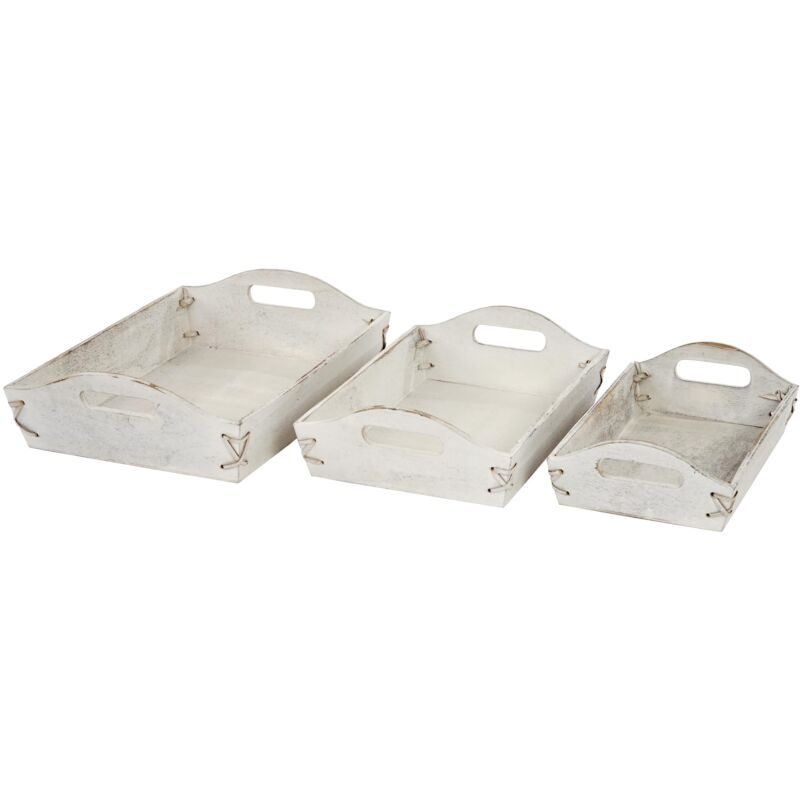foto del prodotto d coshop26 set di 3 vassoi da colazione impilabili in legno bianco invecchiato vintage 040002999