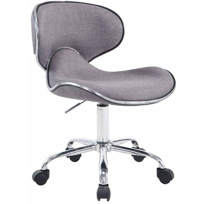 foto del prodotto d coshop26 sgabello da lavoro su ruote, regolabile in altezza e girevole in tessuto grigio chiaro, gambe in metallo cromato tabo10185