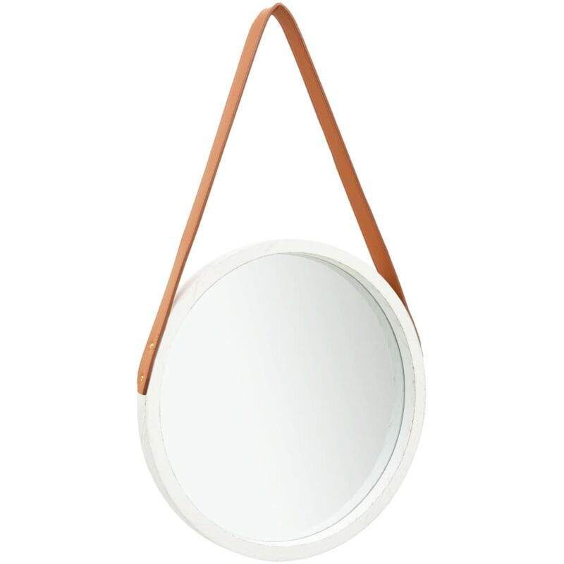 foto del prodotto d coshop26 specchio da parete con cinghia marrone 40 cm in legno bianco dec022902