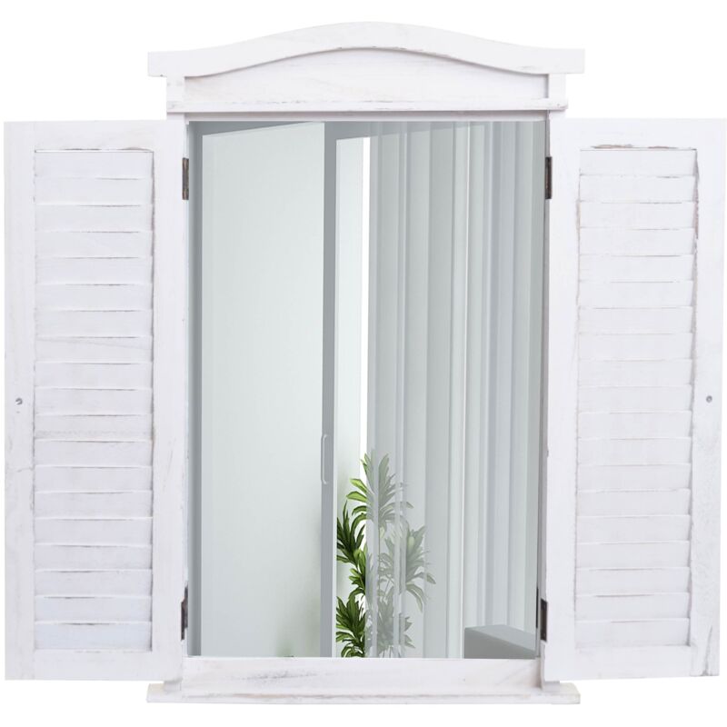 foto del prodotto d coshop26 - specchio da parete per bagno di design window con persiane 71x46x5 cm bianco invecchiato 040003703