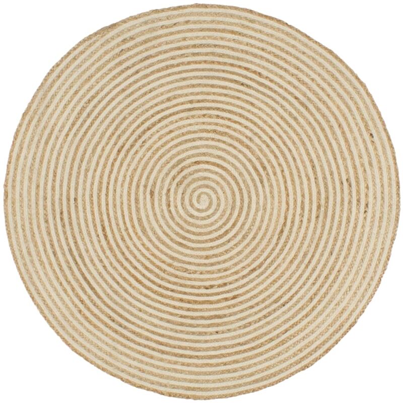 foto del prodotto d coshop26 tappeto in iuta fatto a mano con disegno a spirale bianco 120 cm dec023512