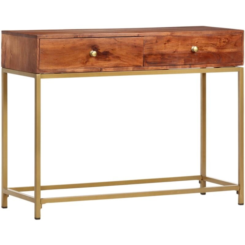 foto del prodotto d coshop26 tavolino consolle ingresso mobile soggiorno con cassetti 100 x 35 x 76 cm legno di acacia e acciaio dec031497