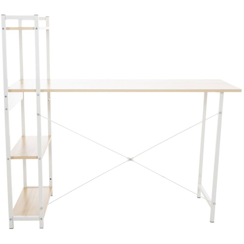 foto del prodotto d coshop26 tavolo da lavoro scrivania in stile retr con colonna portaoggetti, ripiano in legno di acero e metallo bianco 100003616