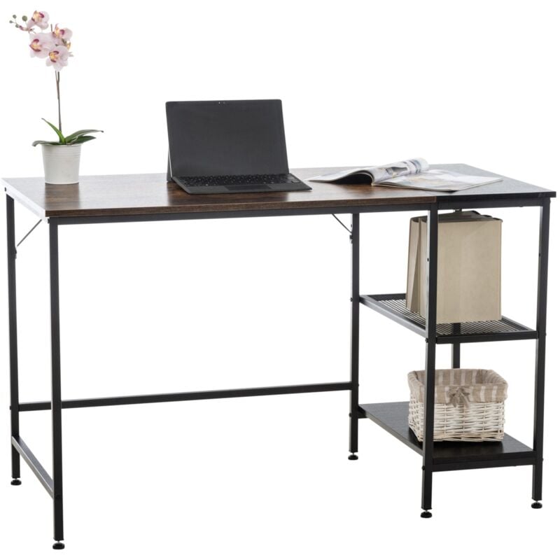foto del prodotto d coshop26 tavolo per computer da ufficio con struttura in tubo d acciaio e colonna portaoggetti in metallo nero mdfbrown 100005524