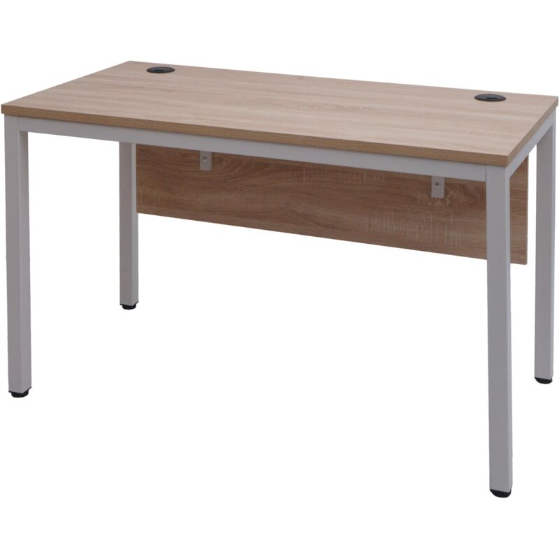 foto del prodotto d coshop26 tavolo porta computer da ufficio con parete posteriore e canaline passacavi 120x60 cm in metallo bianco e mdf colore naturale 040006050