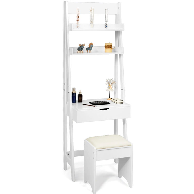 foto del prodotto d coshop26 toeletta con specchio tavolo da trucco moderno con sgabello e 2 ripiani bianco 200000471