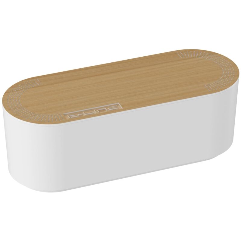 foto del prodotto d line eu ctusmlo sw scatola portacavi, raccogli cavi, organizzatore nascondi fili piccolo, bianco con coperchio effetto legno