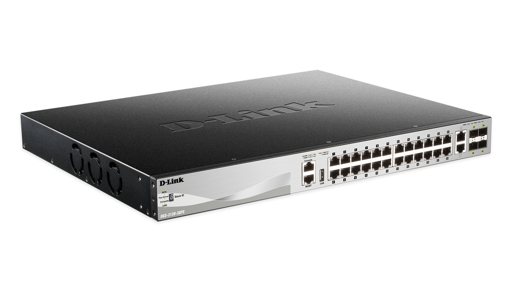 foto del prodotto d link dgs 3130 30ps gestito l3 gigabit ethernet 10 100 1000 supporto power over ethernet poe nero, grigio