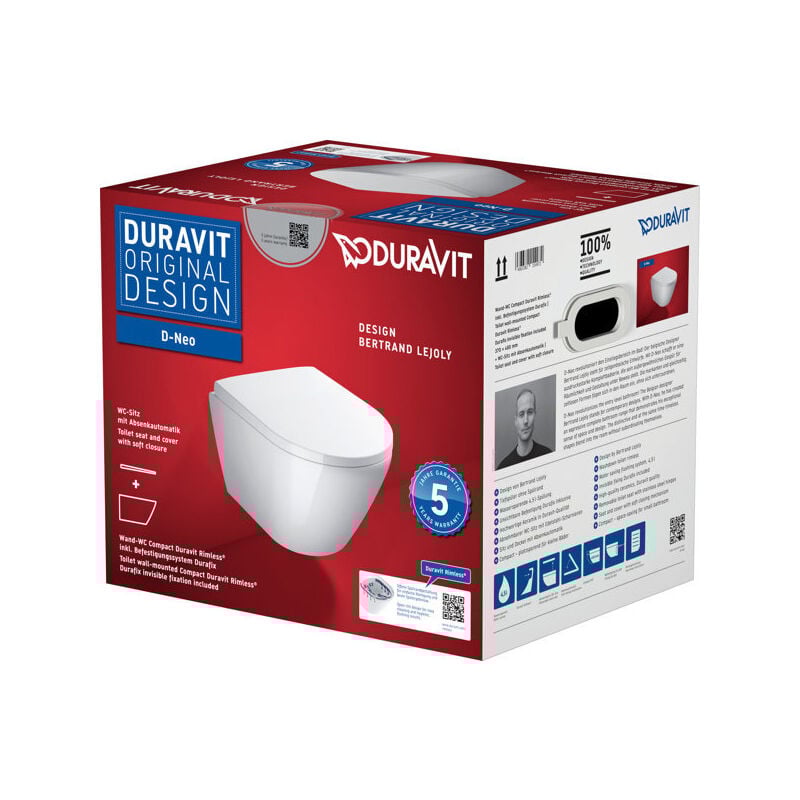 foto del prodotto d-neo - wc sospeso con copriwater softclose, rimless, bianco 45880900a1 - duravit