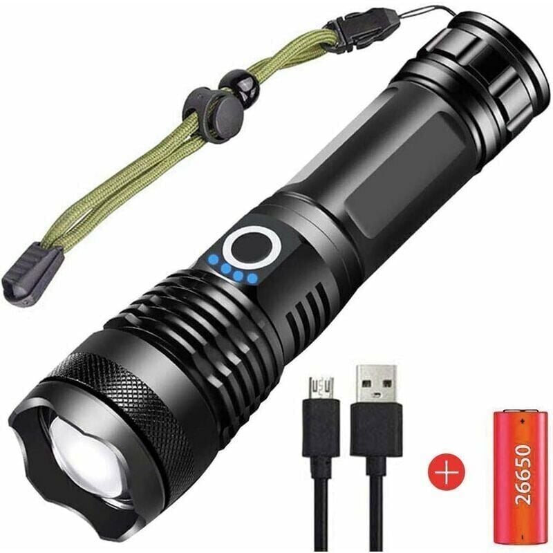 foto del prodotto d stockage lampada torcia led da 90000 lumen ultra potente, ricaricabile tramite usb