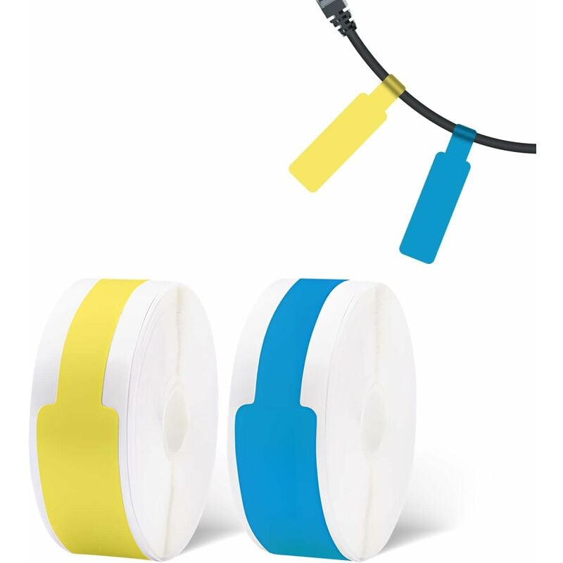 foto del prodotto d11cable label tape, giallo blu rotolo di carta per etichette da 0,5 x 4,3 , adesivo impermeabile per home office, 12,5 mm x 109 mm, 130