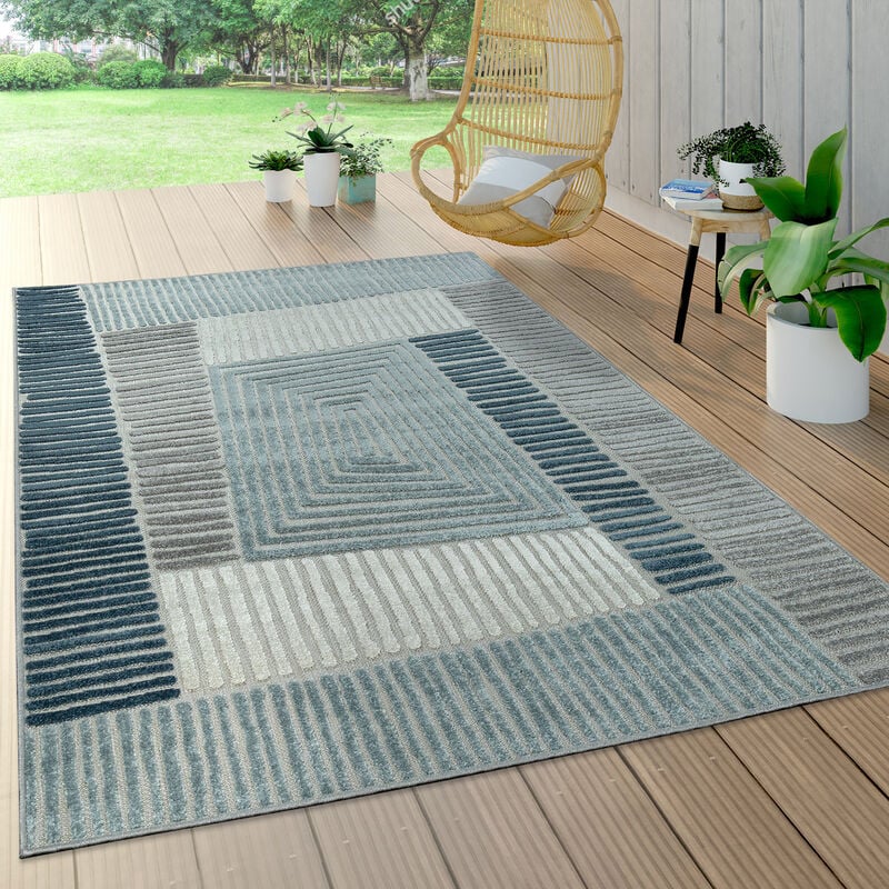 foto del prodotto da interni e esterni, da terrazza e balcone, anti intemperie, geometrico moderno blu, 120 cm tondo paco home