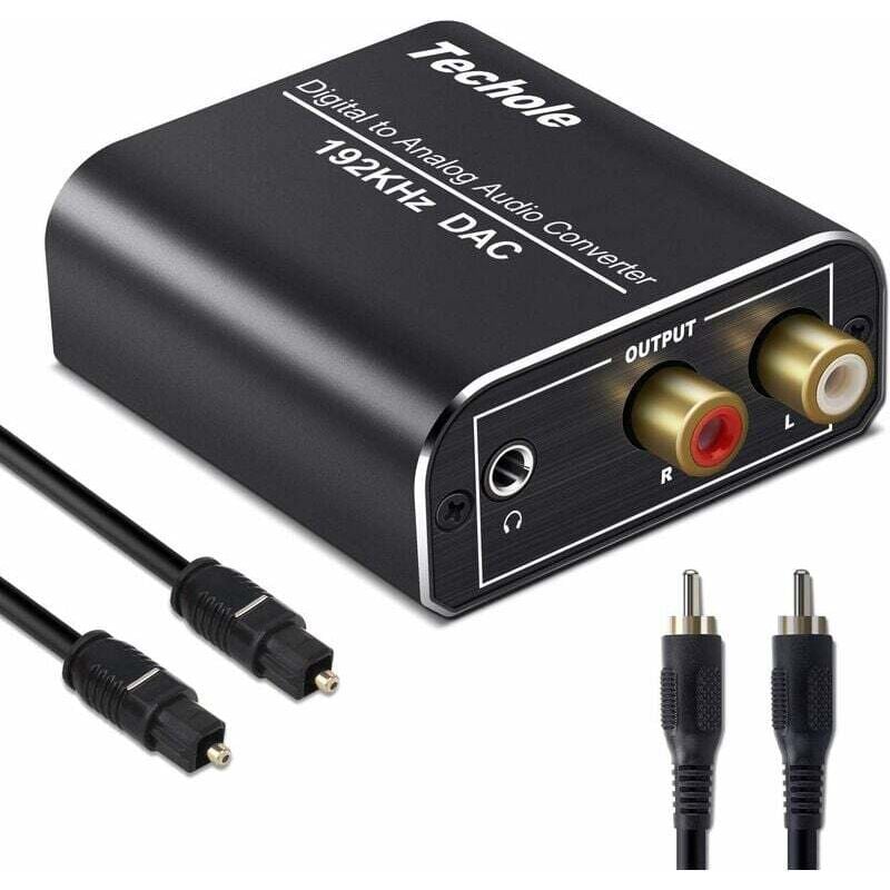 foto del prodotto dac audio 192 khz, convertitore audio digitale-analogico dac in alluminio, spdif digitale toslink a stereo l r rca jack 3,5 mm con cavo