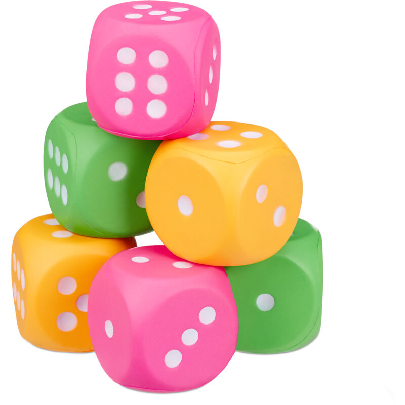 foto del prodotto dadi giganti, set da 6 cubi in gommapiuma, xxl, giocattolo per bambini, morbido e leggeri, cubici, colorati relaxdays