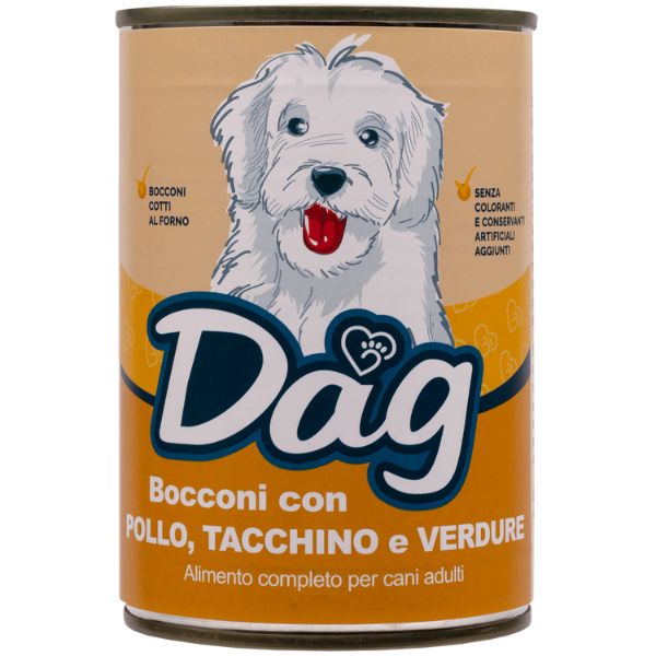 foto del prodotto dag dog adult all breeds bocconi 415 gr pollo e tacchino cibo umido per cani 1 ordine scegli lo sconto bzr5 bzr20 200 punti fedelt 