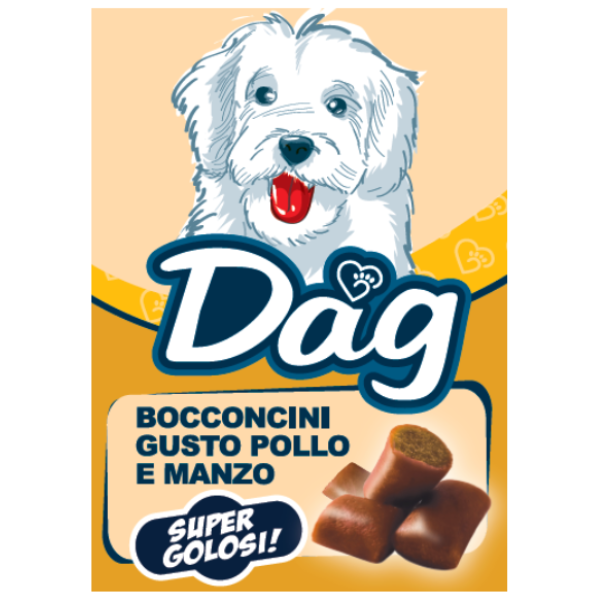 foto del prodotto dag dog adult all breeds snack morbidi bocconcini super golosi 50 gr pollo e manzo 1 ordine scegli lo sconto bzr5 bzr20 200 punti fedelt 