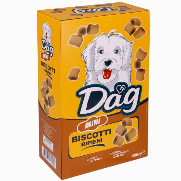 foto del prodotto dag dog adult mini biscotti ripieni per cani 400 gr 1 ordine scegli lo sconto bzr5 bzr20 200 punti fedelt 