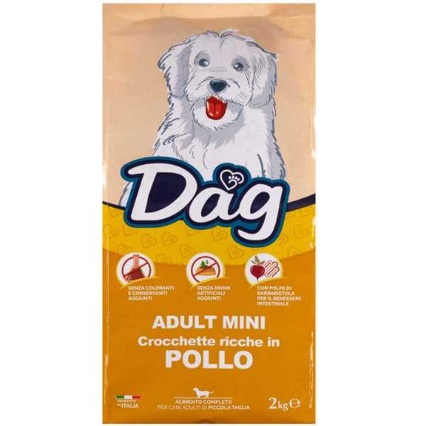 foto del prodotto dag dog adult mini pollo 2 kg croccantini per cani 1 ordine scegli lo sconto bzr5 bzr20 200 punti fedelt 
