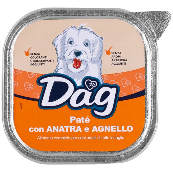 foto del prodotto dag dog all breeds pat 300 gr anatra e agnello confezione da 6 pezzi cibo umido per cani 1 ordine scegli lo sconto bzr5 bzr20 200 punti fedelt 