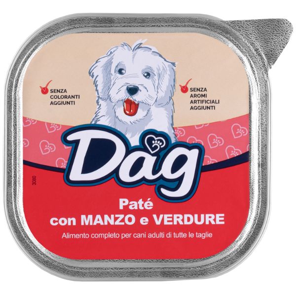 foto del prodotto dag dog all breeds pat 300 gr manzo e verdure confezione da 6 pezzi cibo umido per cani 1 ordine scegli lo sconto bzr5 bzr20 200 punti fedelt 