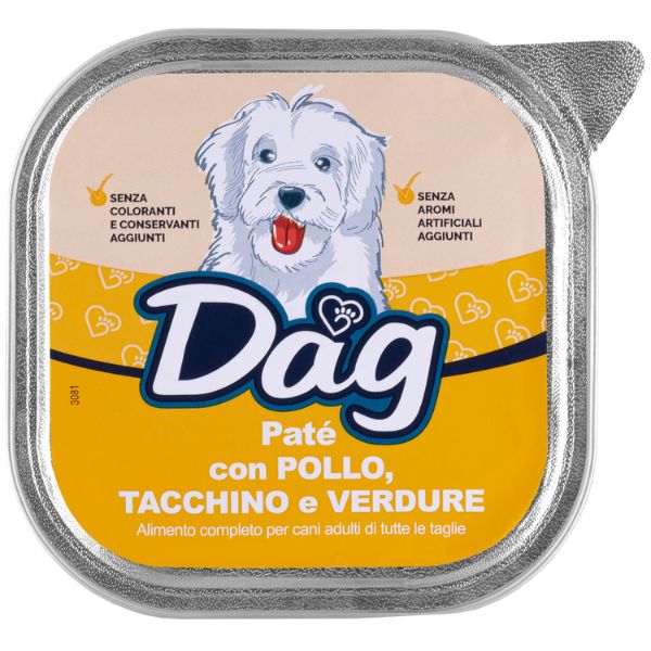 foto del prodotto dag dog all breeds pat 300 gr pollo, tacchino e verdure confezione da 6 pezzi cibo umido per cani 1 ordine scegli lo sconto bzr5 bzr20 200 punti fedelt 