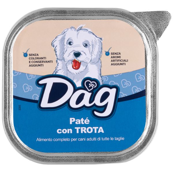 foto del prodotto dag dog all breeds pat 300 gr trota confezione da 6 pezzi cibo umido per cani 1 ordine scegli lo sconto bzr5 bzr20 200 punti fedelt 