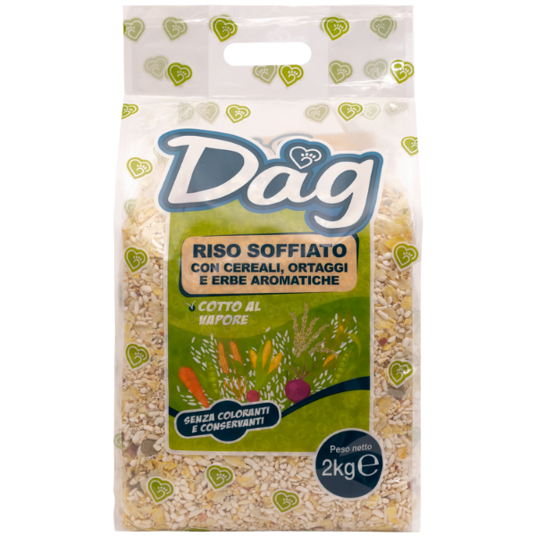 foto del prodotto dag riso soffiato con cereali, ortaggi e erbe aromatiche - 2 kg - croccantini per cani - spedizione gratis da 39€