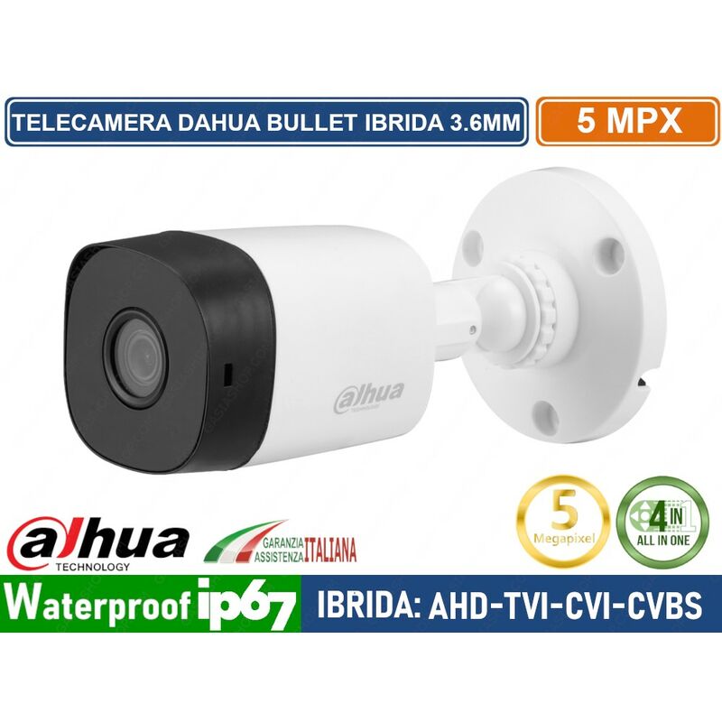 foto del prodotto dahua hac b1a51 0360b telecamera bullet ibrida ahd tvi cvi cvbs 5 mp osd utc control ip67