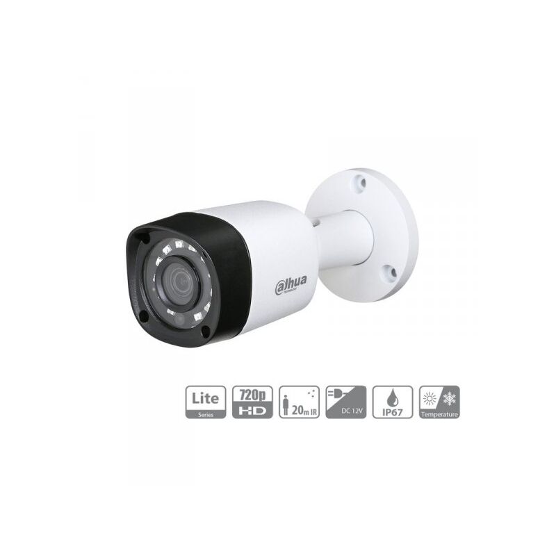 foto del prodotto dahua telecamera analogica bullet 720p 1mp ottica fissa 3.6mm ip67 dc12v hdcvi smart ir carcassa plastica hac hfw1000rp