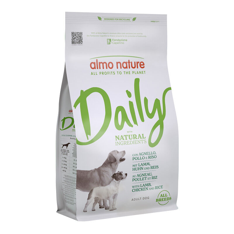 foto del prodotto daily per cani con agnello, pollo e riso da 1,2 kg almo nature